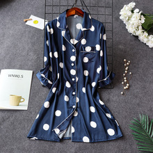 Daeyard Silk Nightgown For Women New Spring Summer Long Sleepshirt BF Blouses Casual Polka Dot Nightdress Sexy Nightie Homewear 2024 - buy cheap