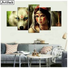 5 spell diamond painting wolf woman indians full square drill diamond mosaic 3d diamond embroidery sticker 2024 - buy cheap