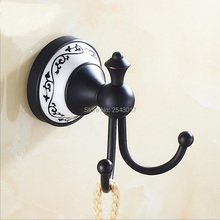 New Arrival European Antique Black Bronze Robe Hooks with Ceramic Holder Wall Mounted Cloth Coat Bag Hat Hanger ZR2105 2024 - buy cheap