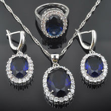 Conjunto de joyas clásicas de circonia cúbica blanca y azul para mujer, juego de pendientes, colgante, collar, anillos QZ0460 2024 - compra barato