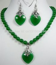 Natural word Fine Women's gift Quartz stone Gem 8mm green gem necklace heart love pendant earrings set silver-jewelry earrings 2024 - buy cheap