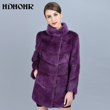 HDHOHR-abrigos de piel de visón Natural para ocio, chaquetas de piel de visón, púrpura, moda Real, cálida, con cuello levantado, 2021 2024 - compra barato