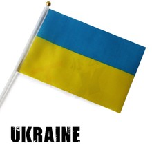 Pequena Ucrânia Bandeira Nacional 21*14 cm #8 poliéster bandeira bandeira da mão acenando bandeiras com Mastros De Bandeiras de Plástico 10 unidades/pacote 2024 - compre barato