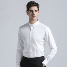 Мужская хлопковая рубашка с длинным рукавом, белая однотонная формальная Классическая деловая рубашка с воротником с пряжкой, Осень-зима 2019 2024 - купить недорого