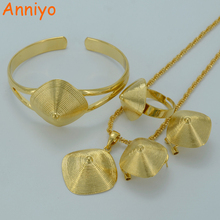 Комплект ювелирных украшений Anniyo золотого цвета, эфиопская подвеска, ожерелье, серьги, кольцо, браслет, эритрейская африканская Невеста #002201 2024 - купить недорого