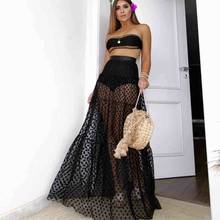 Summer Women Skirt High Waist Mesh Sheer Cover Up Beach Clubwear Sexy Lace Maxi Skirt Women 2024 - buy cheap