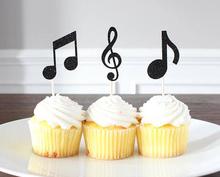Notas musicales brillantes, adornos para cupcakes de cumpleaños, decoración nupcial para fiestas de boda, donut, palillos de dientes 2024 - compra barato