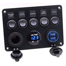 Painel de interruptor liga/desliga, 5 gang 2usb 12v para carro, barco, marinho, rv, caminhonete, trailer 2024 - compre barato