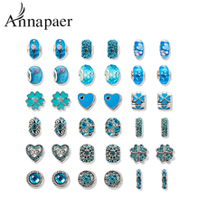 36Pcs/Lot Blue Crystal Enamel Murano Bracelet Bead Antique Silver Color Charm Beads Fit Pandora Diy Bracelet for Women SET160905 2024 - buy cheap