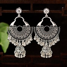 Bohemia Women Silver Color Semicircle Jhumka Jhumki Earrings Indian Jewelry Vintage Retro Tribal Gypsy Bells Tassel Earrings 2024 - buy cheap