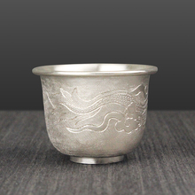 Taza de té de plata hecha a mano, figura engrosada de dragón, juego de té de kung fu, 999 2024 - compra barato