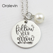 Hot Fashion FOLLOW YOUR ARROW Inspirational Hand Stamped Engraved Accessories Charms Pendant Necklace Jewelry,10Pcs/Lot, #LN800 2024 - buy cheap