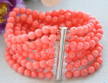 Real 8row 7.5" 6MM round pink coral bead bracelet magnet AAAA 2024 - buy cheap