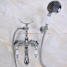 Polished Chrome Dual Handles Bathtub Faucet Set Wall Mount with Handshower Bath Shower Mixer Taps Nna246 2024 - buy cheap