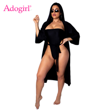 Adogirl Solid Holiday Beach Two Piece Set Strapless Bodysuit + 3/4 Sleeve Long Cardigan Cover Up Women Sexy Swimming Suit 2024 - buy cheap