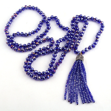 Fashion Bohemian Tribal Jewelry Dark Blue Glass Knotted Crystal Tassel Necklaces Women Ethnic Necklace 2024 - buy cheap