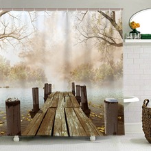 Casa arte pinturas queda ponte de madeira estações lago banho cortina à prova dwaterproof água poliéster tecido lavável banheiro chuveiro cortina 2024 - compre barato