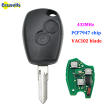 2 botones llave remota fob 433MHz para Renault con chip PCF7947 con hoja de llave sin cortar VAC102 2024 - compra barato