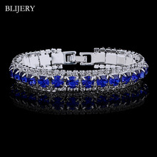 BLIJERY Navy Blue Crystal Wedding Bracelets For Women Silver Plated Rhinestone Chain Link Bracelets & Bangles Femme Pulseira 2024 - buy cheap