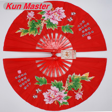 Bamboo High-grade Double Left And Right Tai Chi Performance Fan  Martial Arts Fan Kung Fu Fans  Peony Pattern Red Cover 2024 - buy cheap