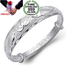 OMHXZJ Wholesale fashion Double fish lotusn woman kpop star Fine 999 Sterling Silver adjustable bracelet Bangles gift SZ17 2024 - buy cheap