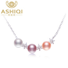 ASHIQI Real 925 Sterling Silver Chain Pendant Necklace Natural Freshwater Pearl stars Jewelry Gift for Women 2024 - buy cheap