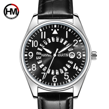 Hannah martin marca de luxo relógio masculino esportes piloto relógios quartzo à prova dwaterproof água pulseira couro relógio calendário relogio masculino 2024 - compre barato