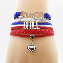 Infinity love-pulsera de chile para mujer y hombre, pulsera de bandera del país colgante de corazón, brazalete envolvente de cuero 2024 - compra barato