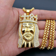 Hip Hop Rock Ice Out Rhinestones Bling Gold Stainless Steel Jesus Piece Pendants Necklaces for Men Rapper Jewerly Father Gift 2024 - buy cheap