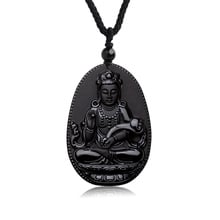 Ruyi guanyin colar com pingente de obsidiana, joia para casais, colar de buda com pedras naturais, de elefante simples 2024 - compre barato