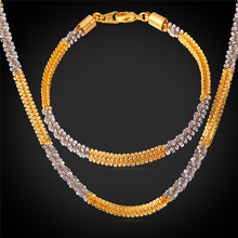 Bracelet And Necklace Set Two-Tone Chains Trendy  & Gold Color Fancy Italy Jewelry Gift For Men NH1552 2024 - buy cheap