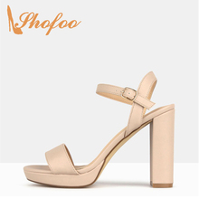 Beige High Chunky Heel Platform Woman's Sandals Ankle Buckle Strap Soft Leather Elegant Mature For Ladies Shoes Large Size 11 15 2024 - buy cheap
