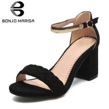 BONJOMARISA 2019 New Plus Size 32-48 Metal Decoration Square High Heels Women Shoes Woman Casual Office Summer Sandals Black 2024 - buy cheap