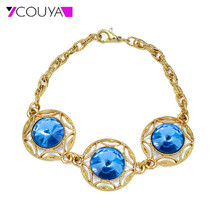 New Fashion Chain Bracelet with Three Circle Crystal Charm Sweet Girls Bracelet Shiny Polished Link Bracelet Gold Color Jewelry 2024 - buy cheap