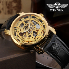 WINNER Men's Hollow Out Gold Black Mechanical Watches Male Leather Skeleton Steampunk Automatic Wrist Watch Relogio Masculino 2024 - buy cheap