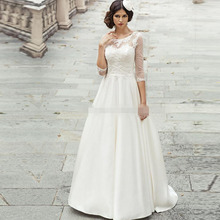 vestido de noiva 2018 A line Scoop Half Sleeve Appliques Buttons Ivory Lace Bridal Dresses Cheap Beach Wedding Dresses 2024 - buy cheap