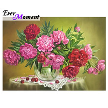 Ever Moment Diamond Painting Pink Flower Table Handmade Full Square Drill 5D DIY Picture Rhinestone Diamond Embroidery ASF1656 2024 - buy cheap