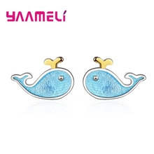 Hot Saling Cute Little Blue Whale Stud Earrings for Women Girl Gifts Luxury 925 Sterling Silver Symmetry Enamel Crafts Jewelry 2024 - buy cheap