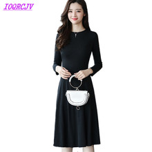 2018 Spring Women Long sleeves Dress Fashion Solid color Slim Dress Plus size Female Big swing Dress Medium length IOQRCJV Q090 2024 - buy cheap