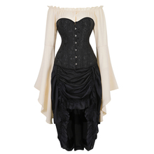 Sexy vestido corset top saia camisa 3-peça traje cosplay gótico medieval korsett corsets bustier plus size burlesque plus tamanho 2024 - compre barato