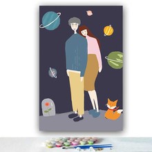 DIY картинки для раскраски по номерам с цветами пара Маленький принц изображение планеты Рисование по номерам обрамление дома 2024 - купить недорого