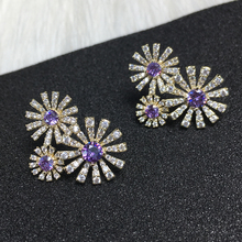Daisy Purple Multicolor Stud Earrings Lovely Korean Fashion Earrings Luxury CZ Stone XIUMEIYIZU Women Jewelry Wholesale 2024 - buy cheap
