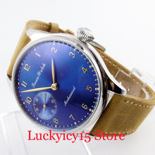 PARNIS 44mm Royal Blue Luxury Hand Winding Men's Watch With Camel Strap 6497 Movement 2024 - buy cheap