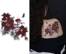 Большой татуировки цветы пиона бабочка Назад Водонепроницаемый временная татуировка хной крупные цветы татуировки Стикеры для Средства ухода за кожей Книги по искусству 2024 - купить недорого