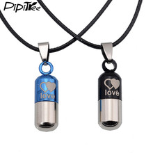 2 pcs/pair,Capsule Love Couple Necklace for Men Women Leather Chain Heart Necklaces Lovers Pendants Women Jewelry Collier Femme 2024 - buy cheap