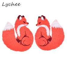 Lychee Symmetrical Animal Red Fox Embroidered Iron On Patch For Clothes Bag DIY Sewing On Decor Cloth Applique 2024 - buy cheap