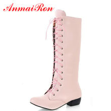 Anmairon-botas femininas cano longo, novo estilo, bico redondo, calçados de lona, plataforma, preto, rosa, tamanhos grandes 2024 - compre barato