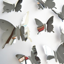 Wall Stickers 12PCS Butterfly Silver Mirror Decoration Home Room Art 3D DIY Removable bedroom Sticker Mural PVC Home 19jul12 2024 - buy cheap