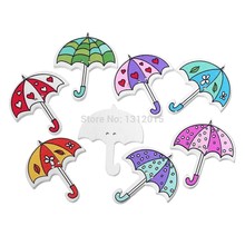 Разные цвета, 2 отверстия, Смешанный милый зонт, деревянные декоративные пуговицы, искусственные игрушки 50 шт., 35x30 мм 2024 - купить недорого
