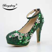 Zapatos de boda de cristal de lujo para mujer, calzado alto de 9cm de grosor, con plataforma y correa en el tobillo, de talla grande 34-48 2024 - compra barato